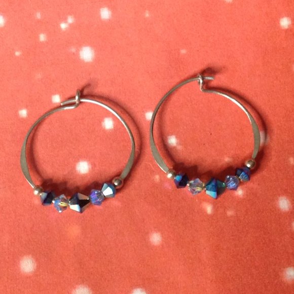 Retro Crystal & Sterling Silver Mini Hoop Pierced Earrings - Picture 1 of 3